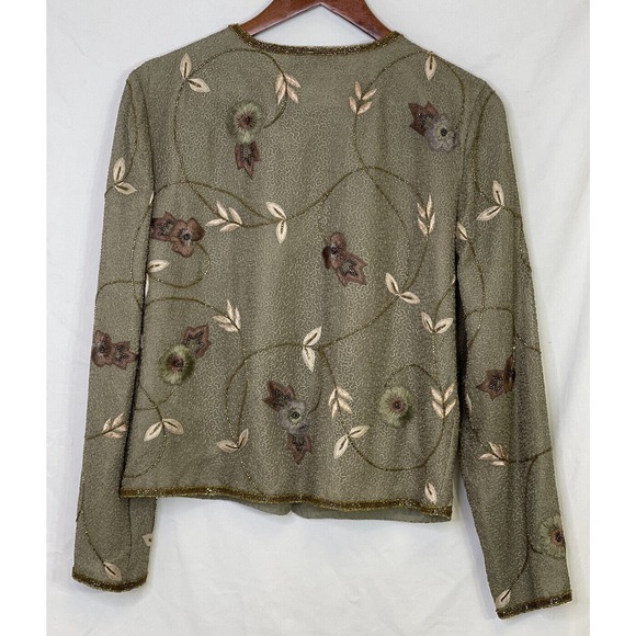 NEW Adrianna Papell Evening Beige Floral Silk Beaded & Sequin Jacket Lined Sz 6 - Picture 5 of 8